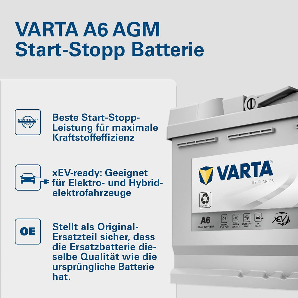 Batería VARTA Silver Dynamic AGM A6 – Batería de coche Start-Stop y xEV 12V 80Ah 800A – Batería de arranque para coches con alta demanda energética