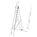 Escalera combinada Hailo S100 ProfiLOT de 3 tramos de aluminio, sistema LOT, 3x12 peldaños perfilados, 150 kg, inoxidable, plateada
