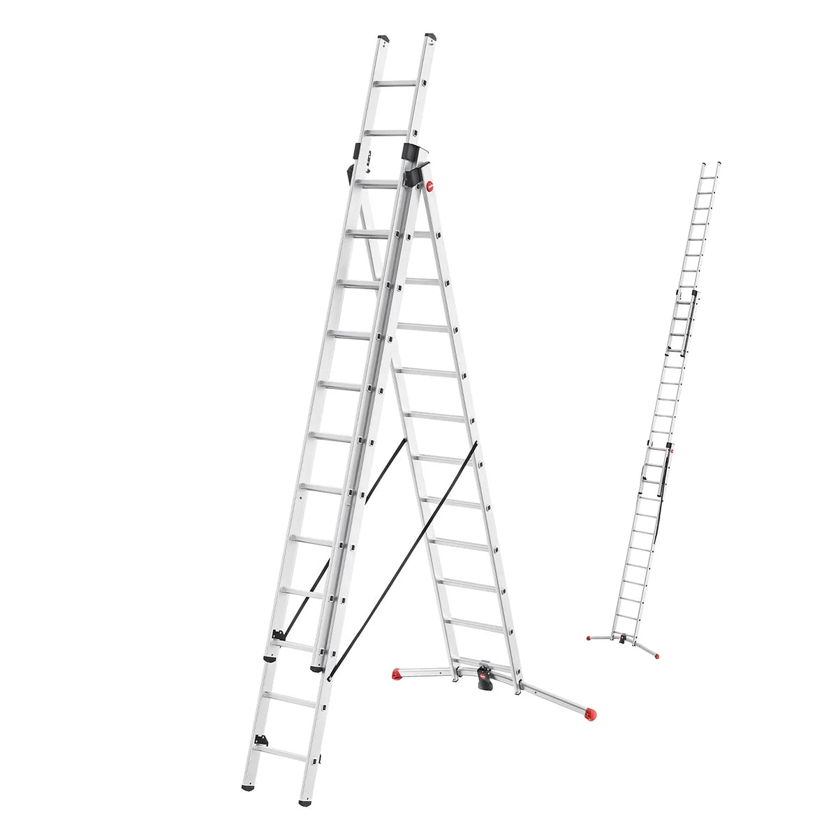 Escalera combinada Hailo S100 ProfiLOT de 3 tramos de aluminio, sistema LOT, 3x12 peldaños perfilados, 150 kg, inoxidable, plateada