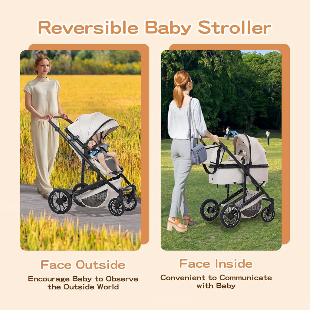 Cochecito 3 en 1 Gcarebb, silla de paseo con portabebés, cochecito completo con altura ajustable, cochecito combinado con marco de aluminio para recién nacidos de 0 a 4 años