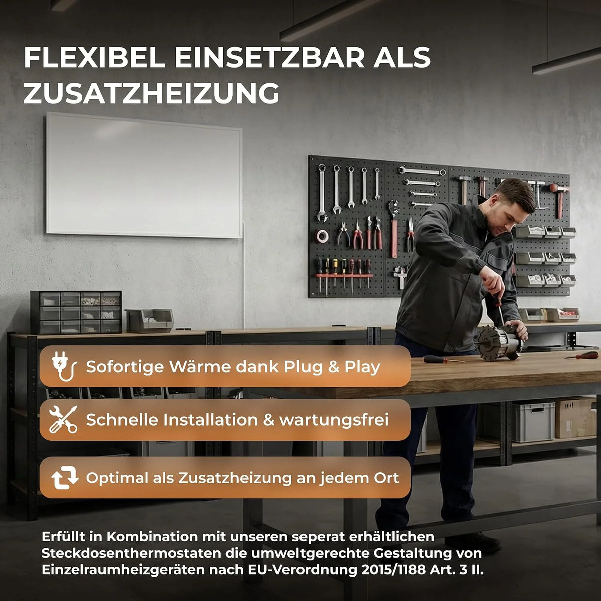 BRINGER Ogrzewanie na podczerwień - ogrzewanie elektryczne na podczerwień z ochroną przed przegrzaniem - element grzewczy CarbonCrystal - najnowsza technologia - termostat, WLAN, Smart Home