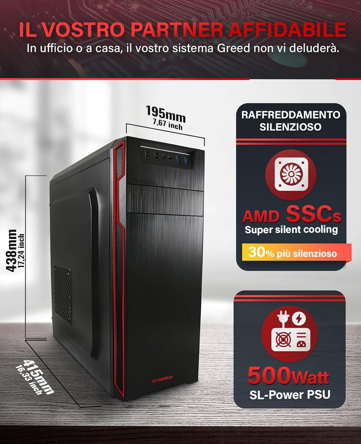 Greed® PC Ultra V2 con AMD Ryzen 7 5700G - Computadora rápida + Computadora de escritorio para el hogar con 4.6 GHz, 16 GB de RAM/memoria - SSD de 1 TB + HDD de 1 TB - DVD+RW - USB3.1 - Wi-Fi, con Win11 Pro