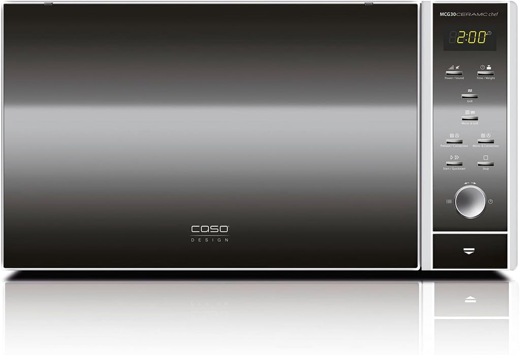 CASO MCG30 Ceramic Chef Ganador del test Haus & Garten, microondas 3 en 1 con grill + convección 2100W 30L, base de vidrio de borosilicato, función de horno hasta 200°C