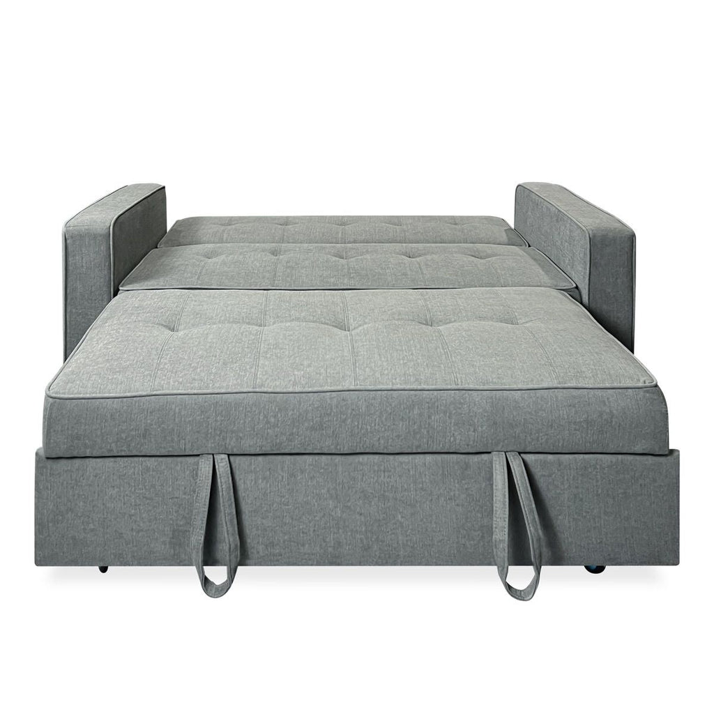 Sofá cama de 2 plazas modelo Vienna con reposabrazos, gris, diseño moderno, práctico y funcional