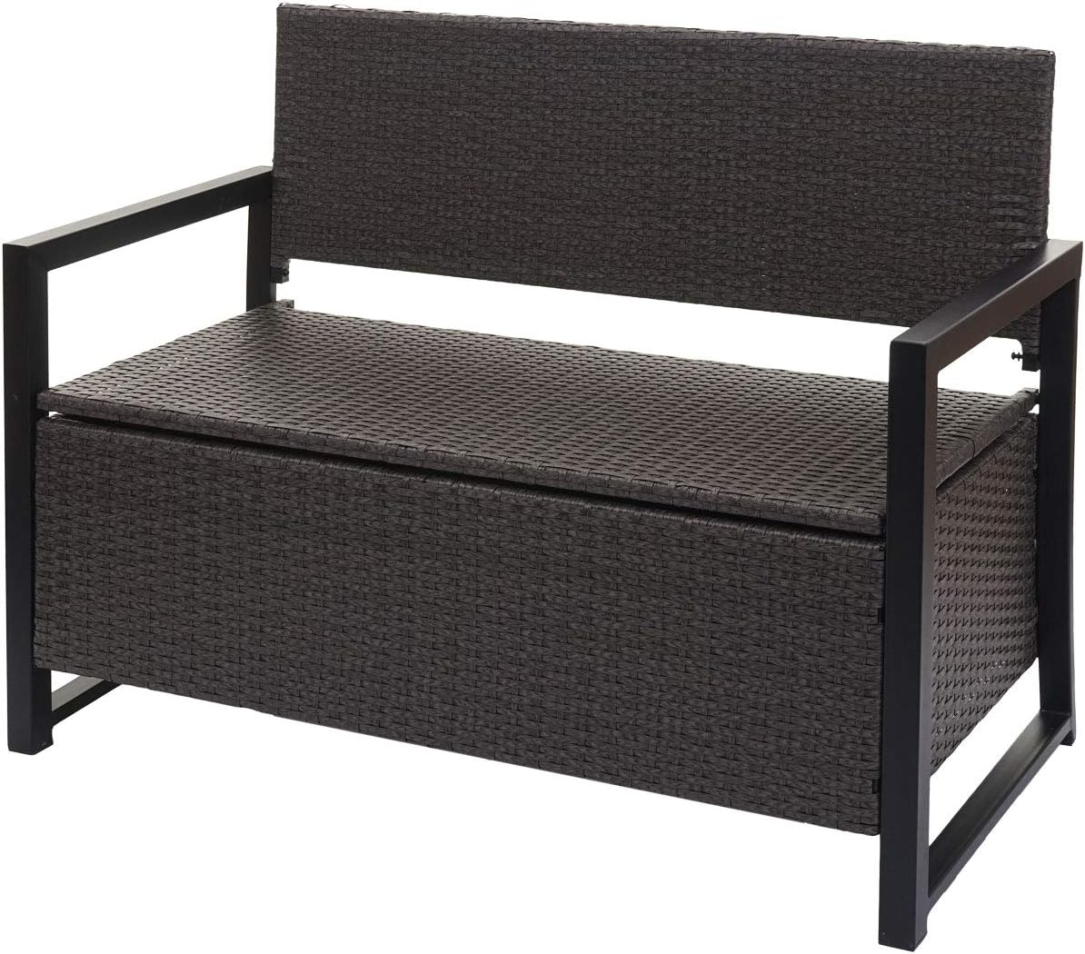 Banco de jardín Mendler Poly-Rattan 2 plazas HWC-F39AM, banco arcón, compartimento de almacenamiento con cojín - gris, cojines negros