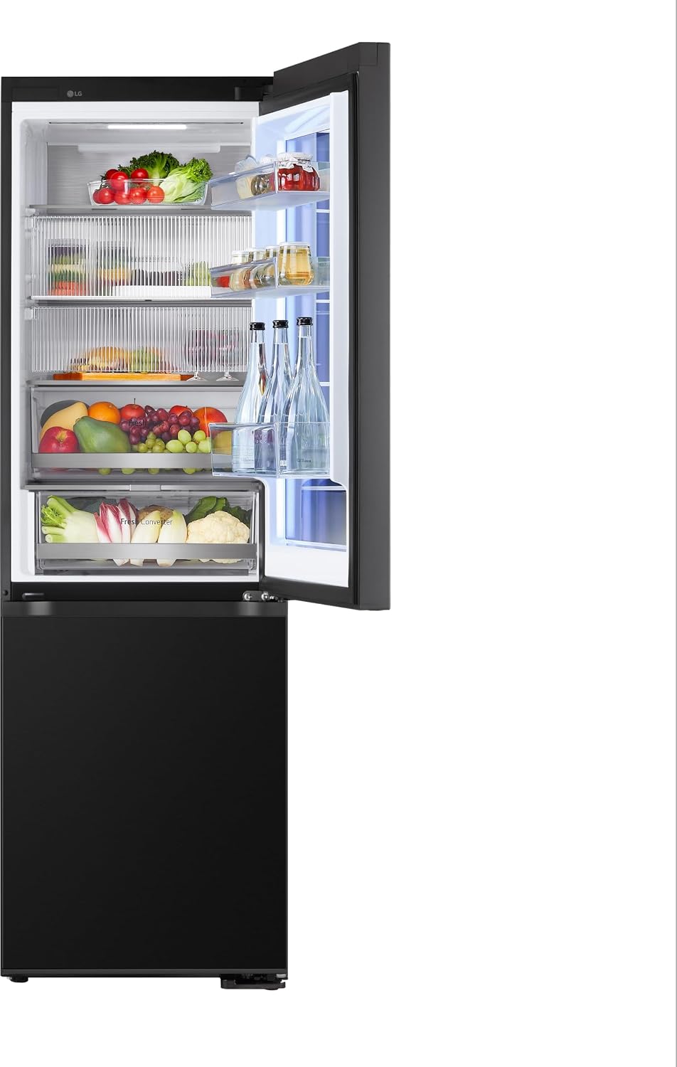 LG GBG7190CEV, Clase C, 349 L, frigorífico combinado con Instaview y LED, pantalla LCD táctil, cambio de color ajustable, Total NoFrost, DoorCooling+, 59.5 x 67.6 x 186 cm ꟷ Essence Black Steel