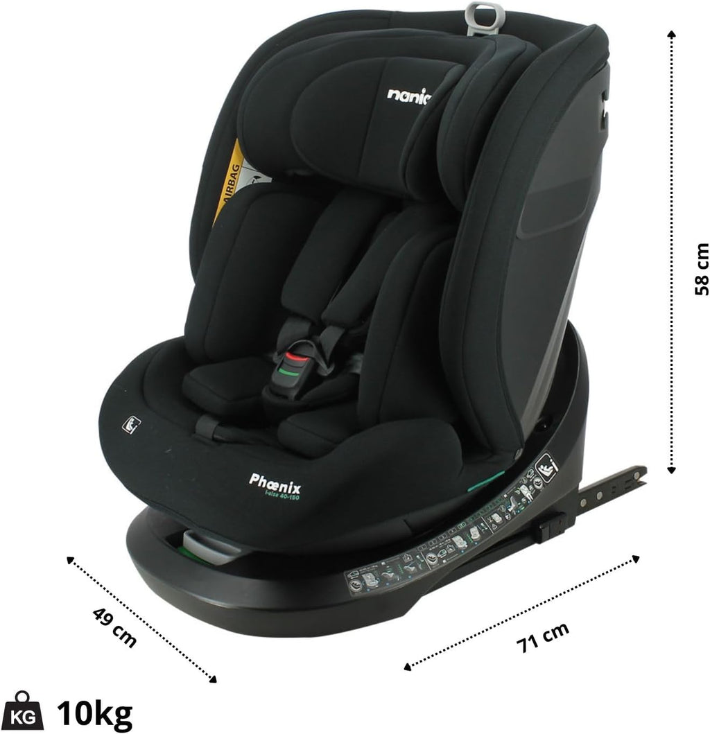 Nania - Silla de coche Phoenix giratoria 360° - I-Size 40-150 cm - Evolutiva desde el nacimiento hasta los 12 años aproximadamente - Grupo 0+/1/2/3 - Fijaciones Isofix - Protecciones laterales