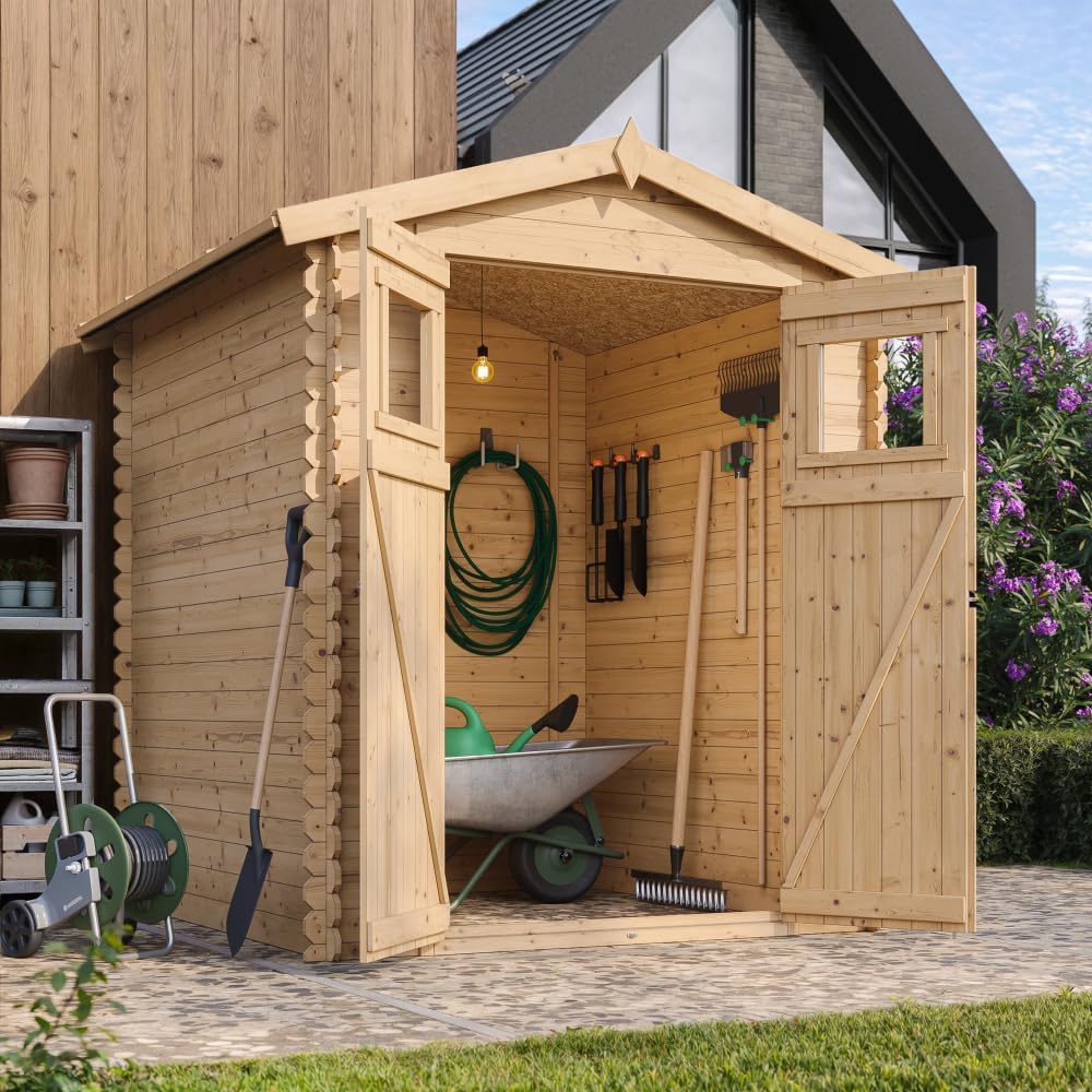 Caseta de jardín de madera - Cobertizo de madera 196x186x218 cm / 2,82 m2 - Cobertizo de almacenamiento para jardín - Caseta para bicicletas - TIMBELA M320