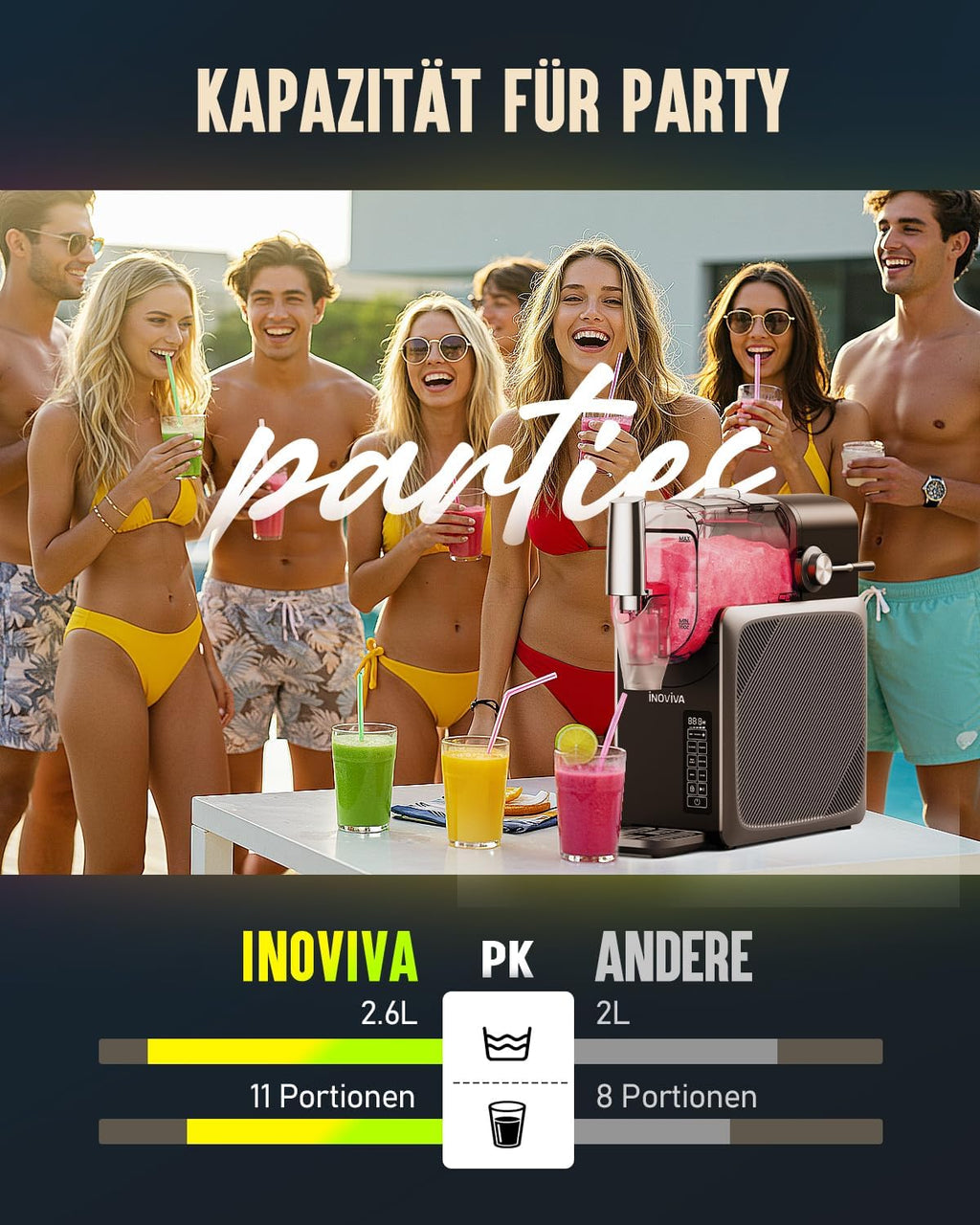 Máquina de granizados INOVIVA 2.6L, no requiere hielo, granizadora para el hogar con autolimpieza, 5 modos preestablecidos, granizados, batidos, frappés y cócteles helados (actualizado)