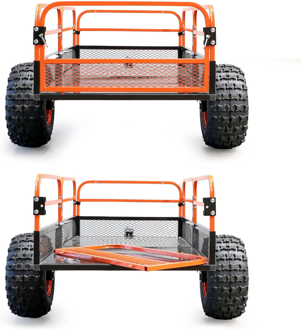 Remolque basculante Wiltec de hasta 680 kg para tractor cortacésped, remolque volquete de 216 x 122 x 76,2 cm con rejilla y paredes laterales extraíbles, remolque con función de vuelco