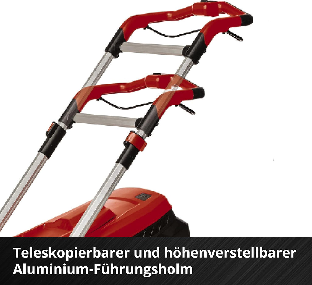 Cortacésped inalámbrico Einhell RASARRO 36/38 Kit Power X-Change (36 V, 38 cm de ancho de corte, 450 m², sin escobillas, función de mulching, bolsa colectora de 45 l, incl. 2 baterías de 4,0 Ah + cargador doble)