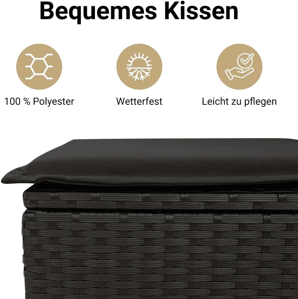vidaXL Sofá de jardín con cojines, 2 plazas, sofá de exterior con taburete con almacenamiento, sofá con funda extraíble, muebles de jardín, conjunto de jardín, ratán sintético negro