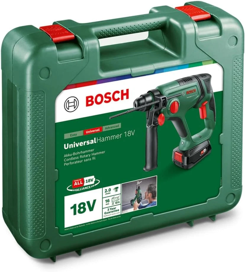 Bosch Home And Garden Akumulatorowa Wiertarko-Wkrętarka, UniversalHammer 18 V, 1x Akumulator 2.5 Ah, System 18 V, do Wiercenia, Wiercenia z Udarem, Dłutowania i Wkręcania, w Walizce