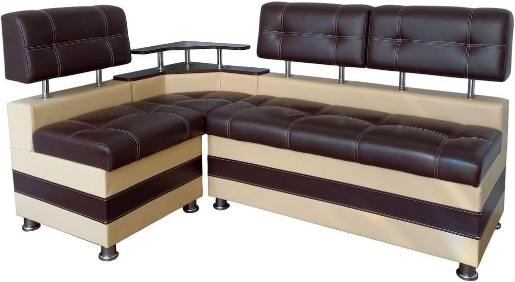 Banco esquinero Rodnik color latte, rincón de comedor, banco con repisa y espacio de almacenamiento