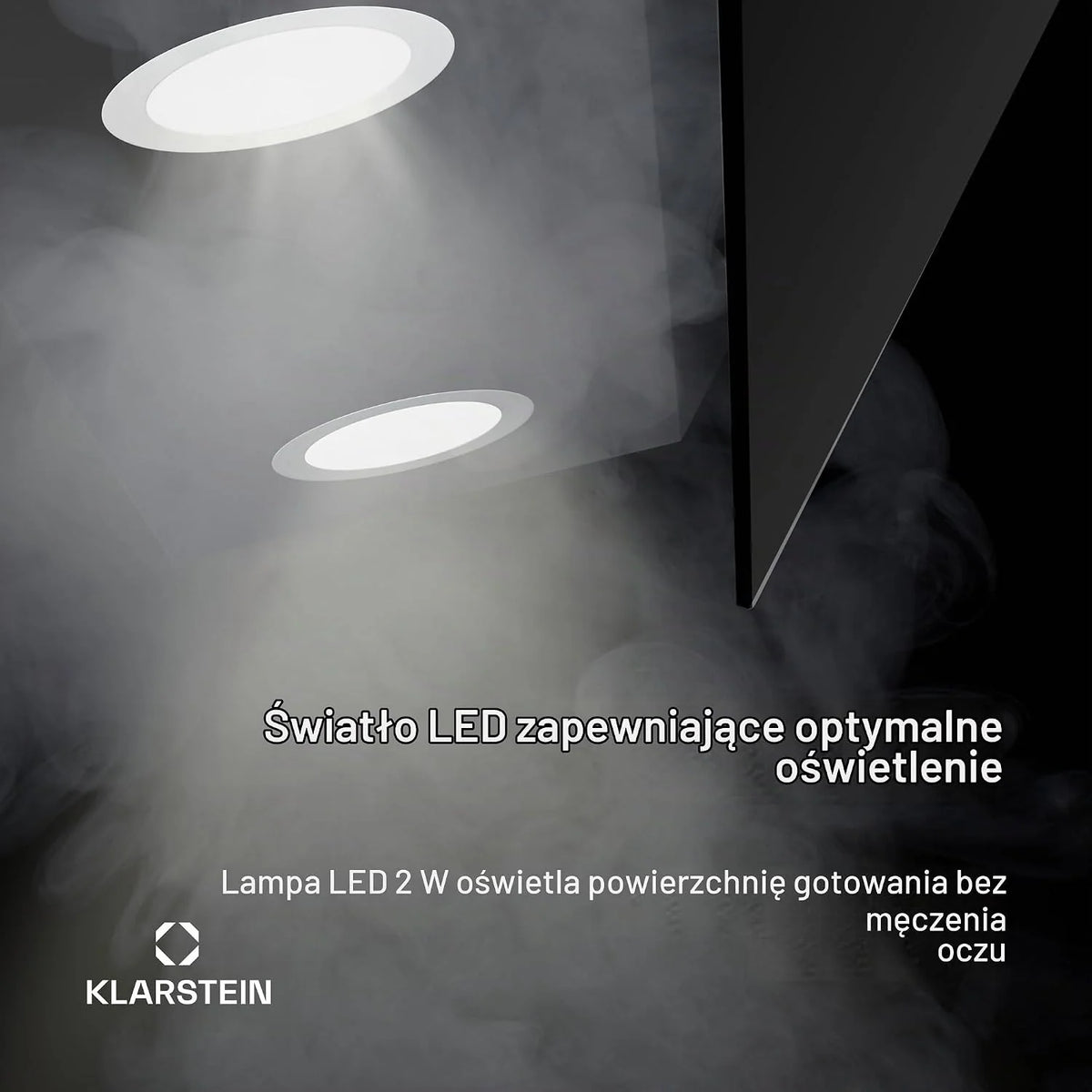 Klarstein Alina Okap kuchenny przyścienny – 60 cm, przepływ 600 m³/h, klasa energetyczna A, sterowanie dotykowe, podświetlenie LED w 9 kolorach, cichy 52 dB, czarny, tryb wyciągu i recyrkulacji