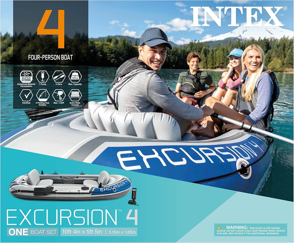 Bote inflable Intex Excursion 4 para 4 personas con remos de aluminio y bomba de aire de alto rendimiento