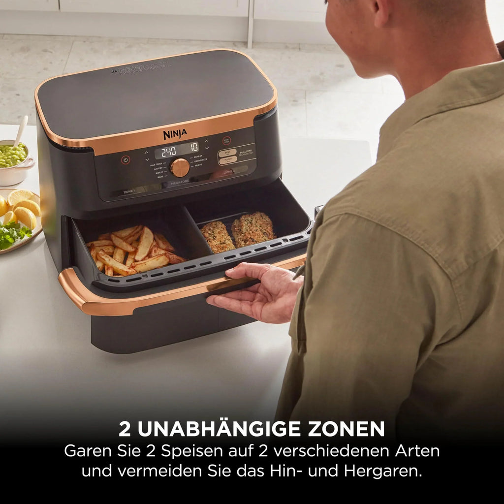 Freidora de aire Ninja Foodi FlexDrawer Dual Zone AF500EUCP 10,4 L con separador extraíble, 7 en 1, negro y cobre