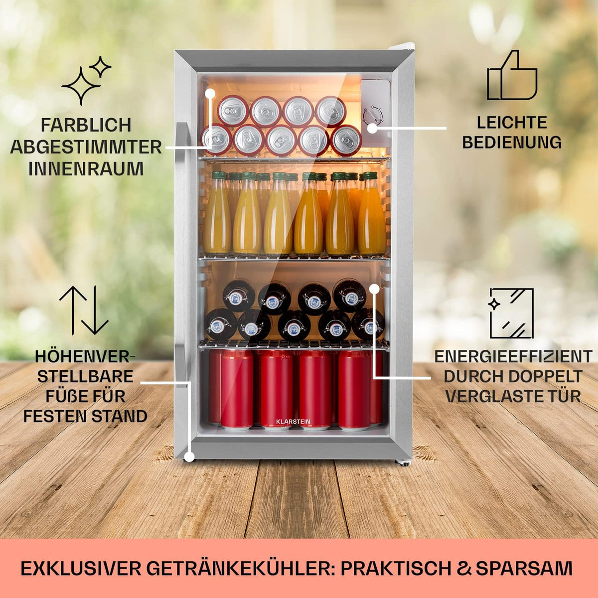 Mininevera Klarstein con puerta de cristal para habitaciones, refrigerador de bebidas con estantes ajustables, pequeño de 80 litros, frigorífico silencioso para interiores/exteriores