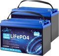 Batería LiFePO4 de 12V 100Ah, batería de litio con BMS de 100A y 15000 ciclos profundos, potencia máxima de 1280W, para autocaravanas, sistemas solares, embarcaciones, hogar y camping (2 unidades de 12.8V 100Ah)