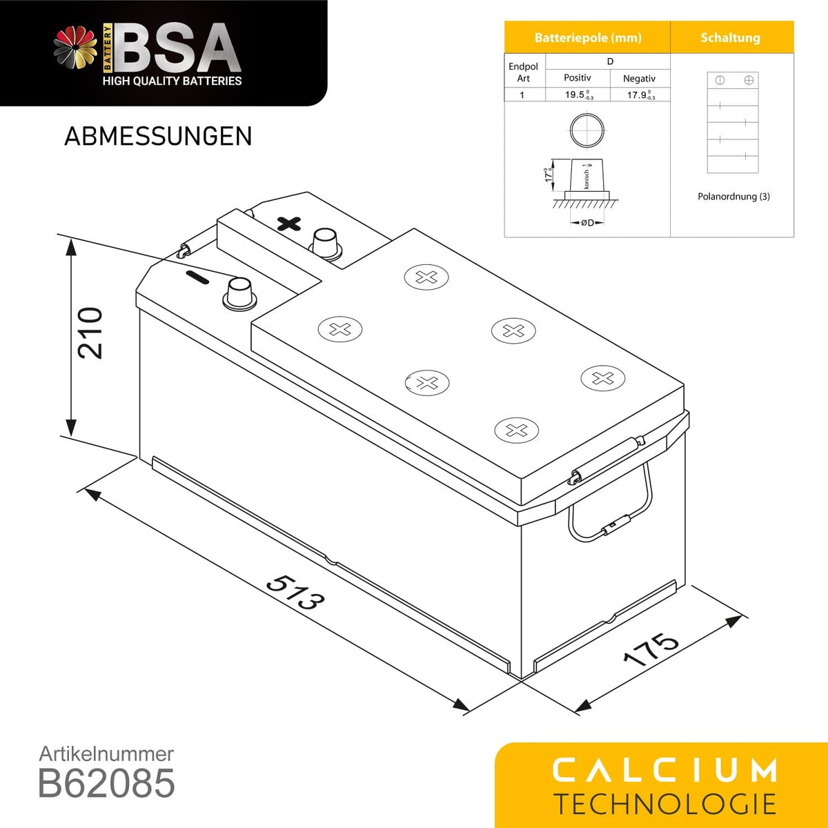 Batería de camión BSA 120Ah 12V 850A, batería de arranque para furgonetas, reemplaza a 115Ah 110Ah