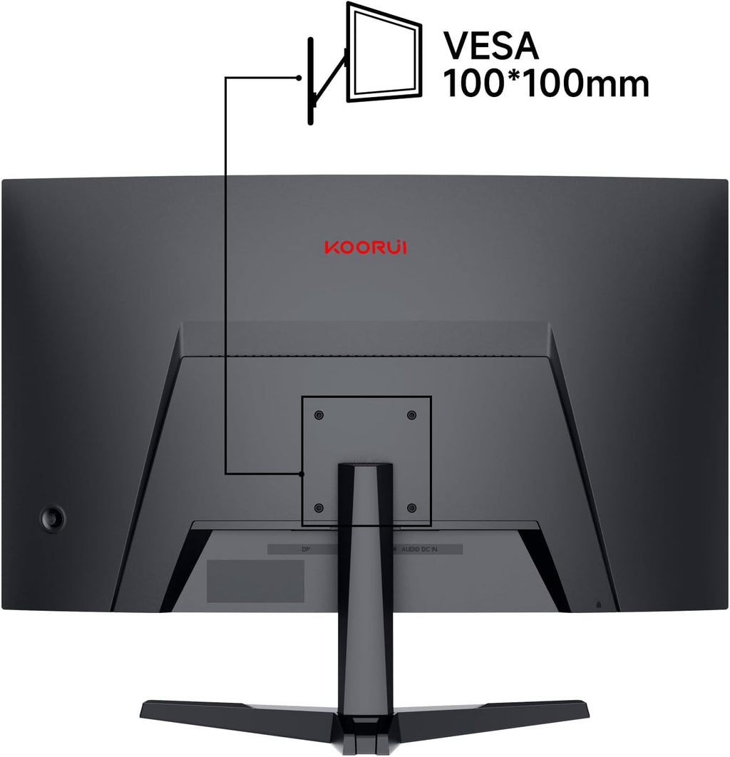 Monitor Gaming KOORUI de 27 pulgadas, pantalla gamer FHD VA, 180 Hz, pantalla curva, Adaptive-Sync, VESA 100 * 100 mm, 2xHDMI 2.0 y 1xDisplayPort 1.2