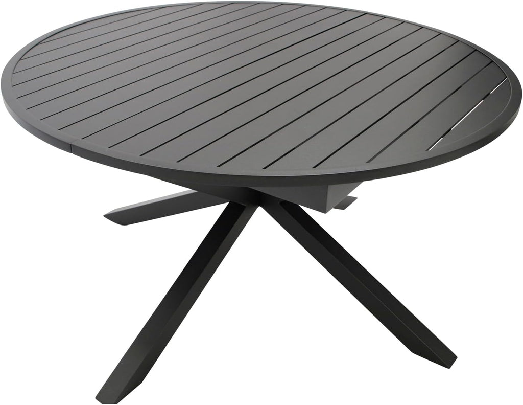 Mesa de jardín extensible DEGAMO Arles, redonda de 140 cm, extensible a ovalada de 200 cm, aluminio antracita, para exterior, resistente a la intemperie