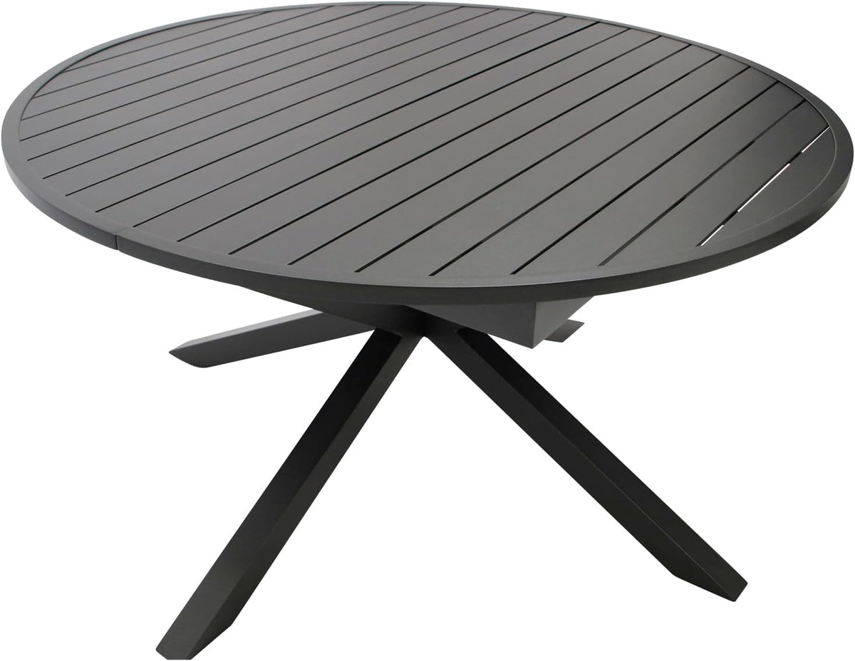 Mesa de jardín extensible DEGAMO Arles, redonda de 140 cm, extensible a ovalada de 200 cm, aluminio antracita, para exterior, resistente a la intemperie