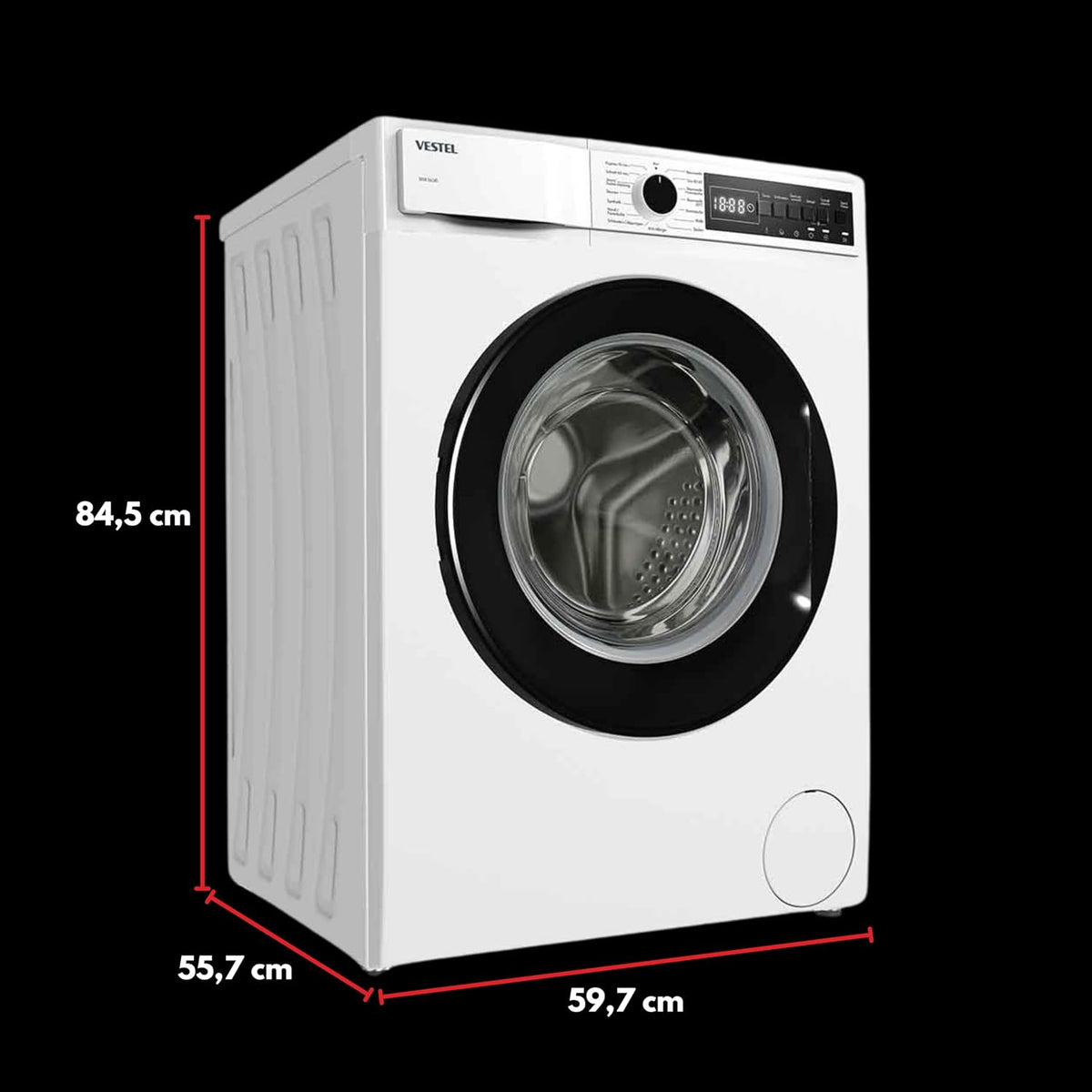 Lavadora VESTEL WMI 86341 8 kg de carga frontal – 1400 rpm, clase de eficiencia energética A, motor inverter, función de vapor, AquaStop, silenciosa, de libre instalación, blanco