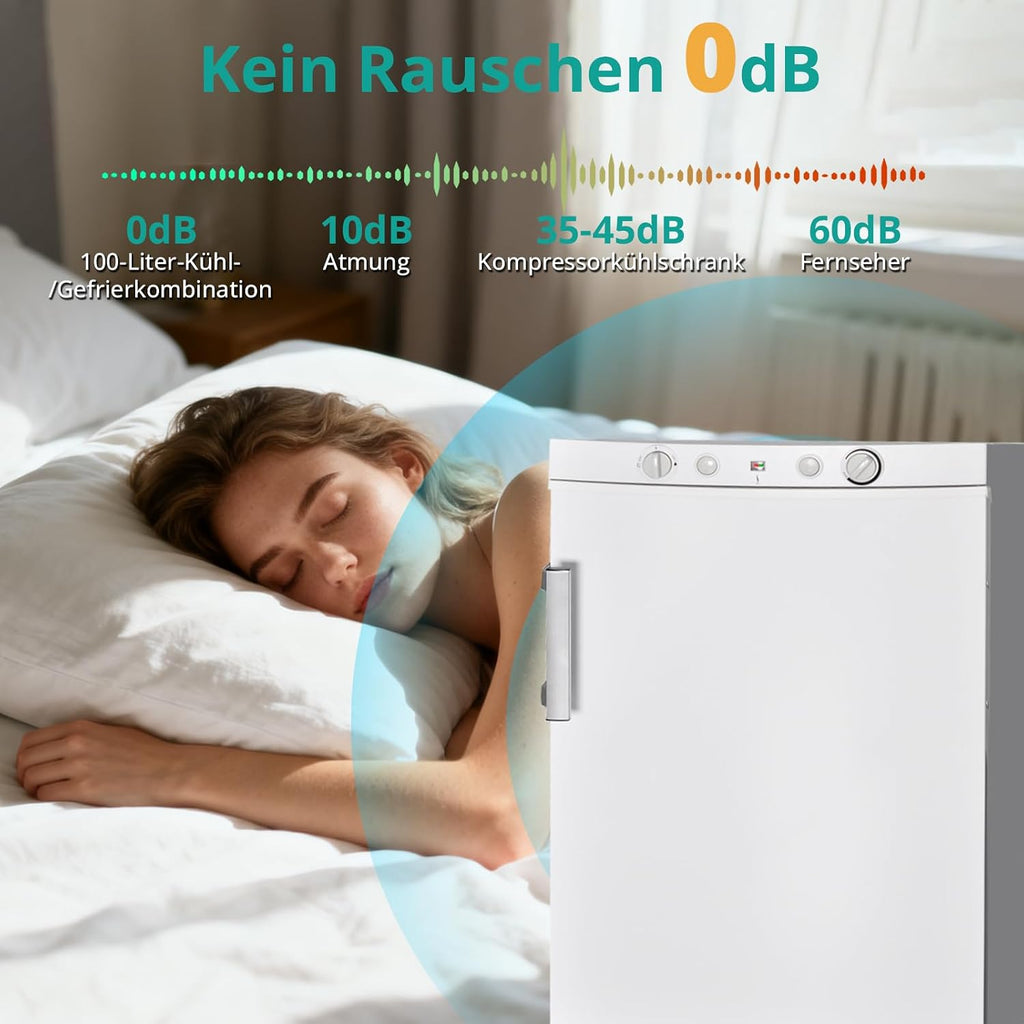 SMETA Refrigerador con congelador a gas 12V/230V/Gas, nevera con compartimento congelador de 100L, refrigerador combinado silencioso para camping, hogar, caravana, garaje, casa rural, autocaravana, blanco