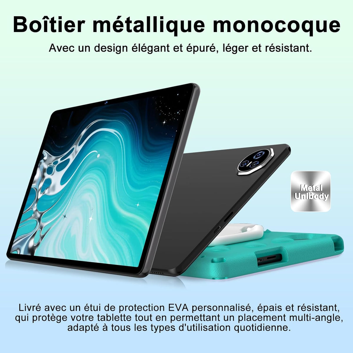 Tableta Android 15 de 2026 con funda protectora de silicona EVA, 24 GB + 256 GB/2 TB, tableta de 11 pulgadas octa-core, Gemini AI/Widevine L1, 8000 mAh, 13 MP + 5 MP, carcasa metálica, tableta grande para niños - Verde