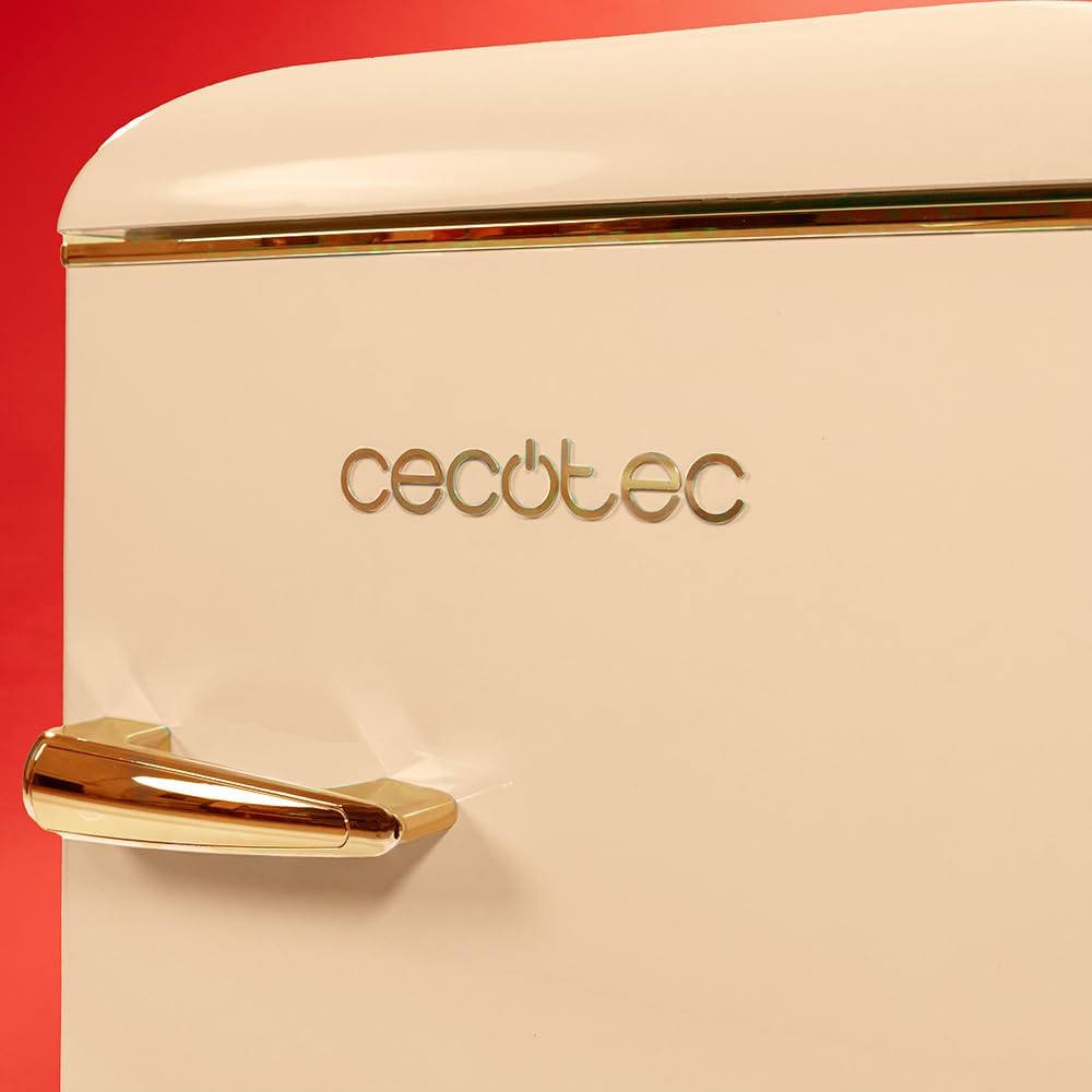 Mini frigorífico retro Cecotec Bolero CoolMarket TT Origin 110 Beige E. Mini frigorífico retro con capacidad de 110L, Clase E, compartimento congelador, luz LED interior, tirador cromado, bandejas de cristal.