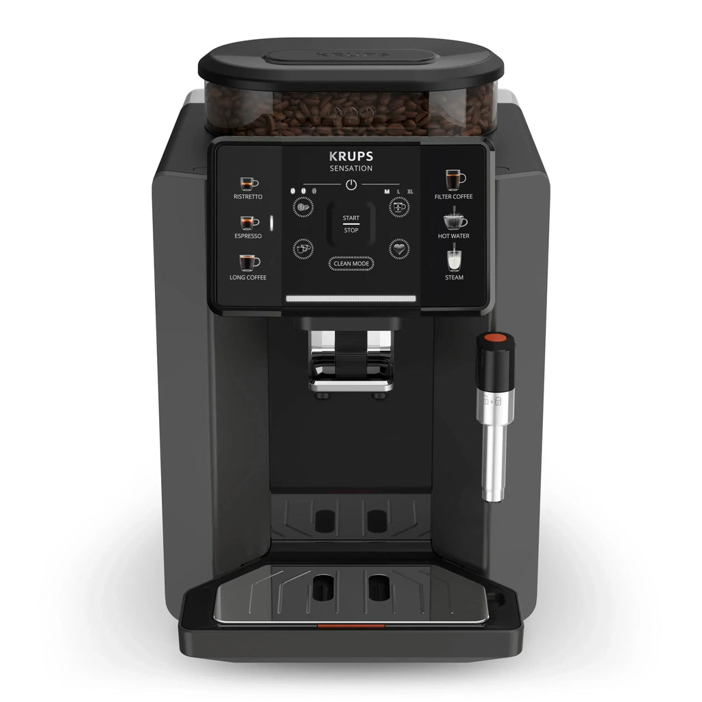 2025 Krups Essential - Cafetera superautomática, 15 bares de presión, molinillo cónico de metal, con selección de cantidad e intensidad de café, 1,7 l, 1 taza, acero, pantalla LCD + accesorios para leche