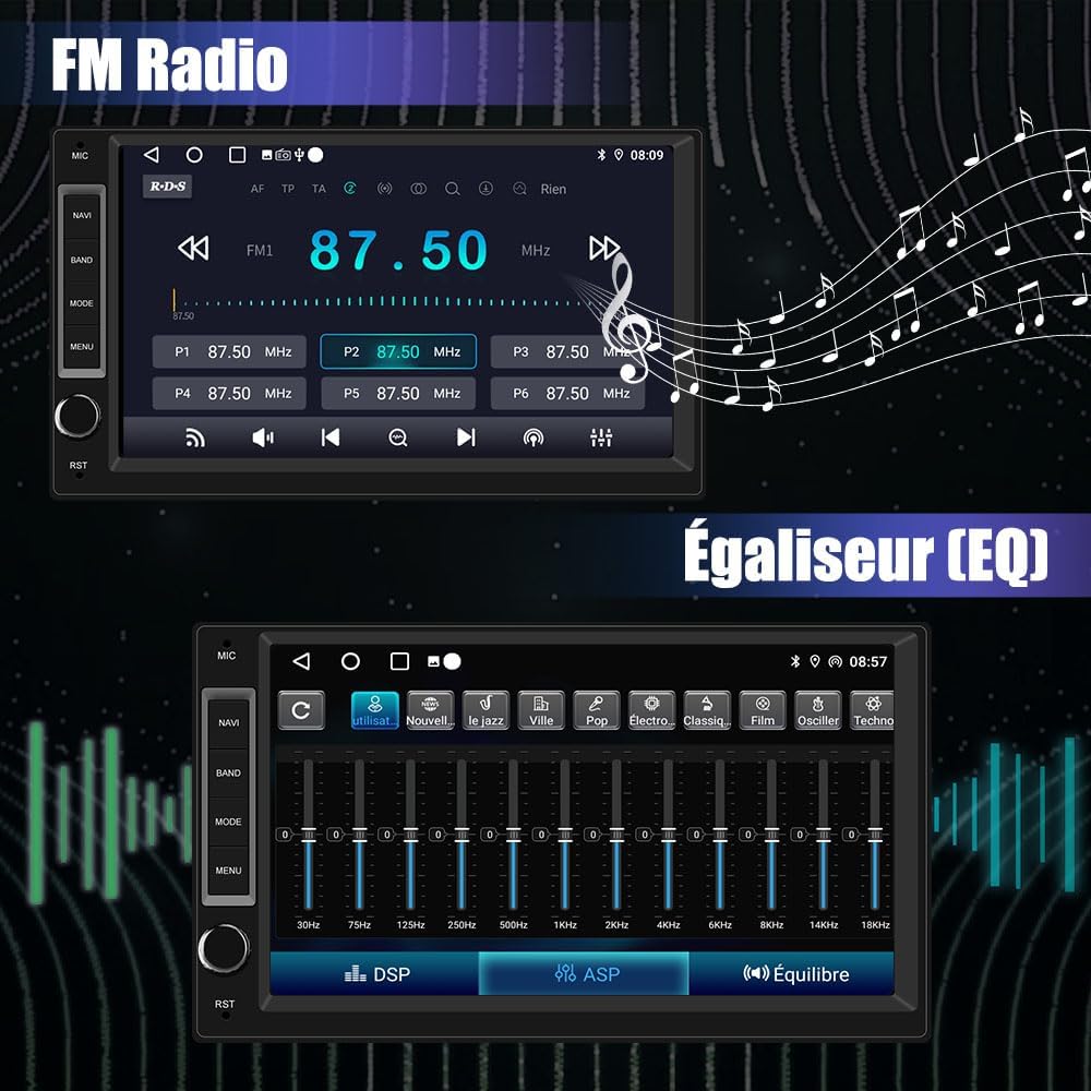AWESAFE Autoradio Universal 1 DIN/2 DIN Android 13 – Pantalla Táctil de 7 Pulgadas, GPS, CarPlay, Android Auto, WiFi, Bluetooth, FM RDS, USB, Control al Volante [1 GB + 32 GB]