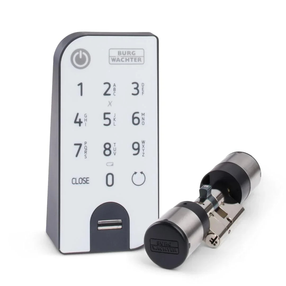 BURG-WÄCHTER Cerradura electrónica para puerta ENTRYeasy 7602 FP Cilindro Teclado App Huella dactilar Código PIN Llave inalámbrica Acero inoxidable