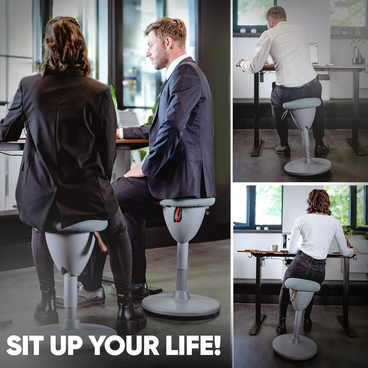 Taburete de oficina ergonómico [GANADOR DEL TEST] Taburete de pie regulable en altura [58-83 cm] Taburete ergonómico para oficina [efecto oscilante] Taburete oscilante Taburete de asiento | Taburete de trabajo antideslizante redondo