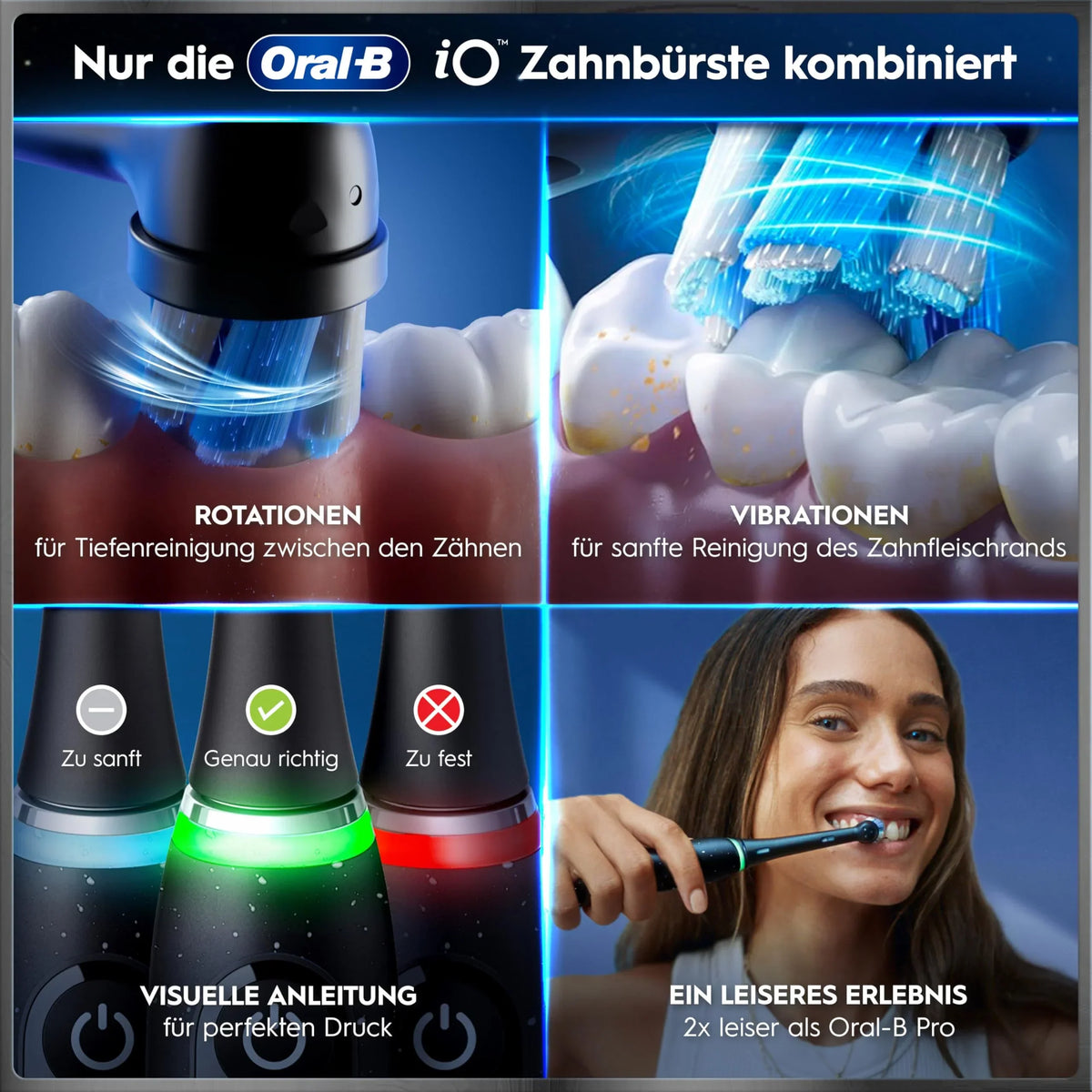 Cepillo de dientes eléctrico iO Series 10, 7 modos de limpieza, iO Sense, 3 cabezales, estuche de viaje con carga, estación de carga rápida