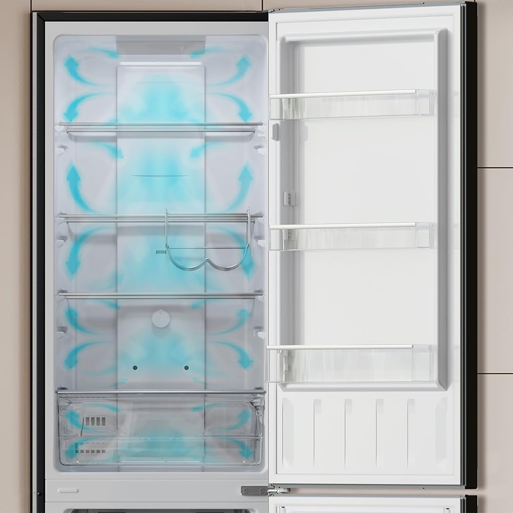 Frigorífico combinado Cecotec Bolero CoolMarket Combi 250 Dark E. 250L, Total No-Frost, clase D, Multi Airflow, congelación rápida, puerta reversible, alarma de puerta.