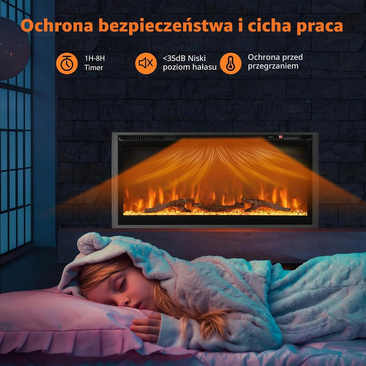 GOPLUS 91 cm kominek elektryczny, elektryczny kominek ścienny z pilotem i ekranem dotykowym, kominek ścienny z 9 kolorami efektów płomieni i 5 ustawialnymi poziomami jasności, 750 W/1500 W funkcja