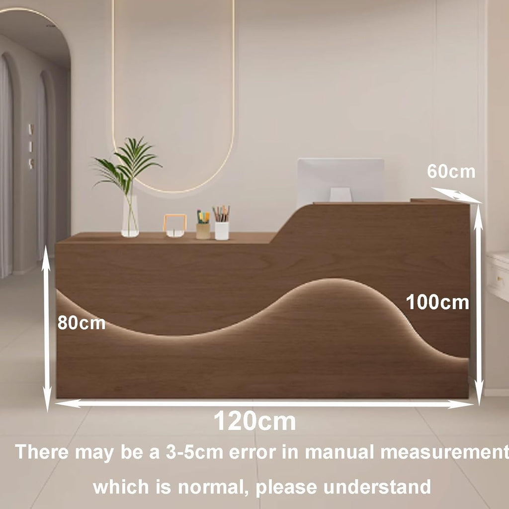 Mostrador de recepción, mostrador para consulta, escritorio de recepción moderno, mesa de recepción de oficina de madera con iluminación suave y relajante (beige, 120 cm)