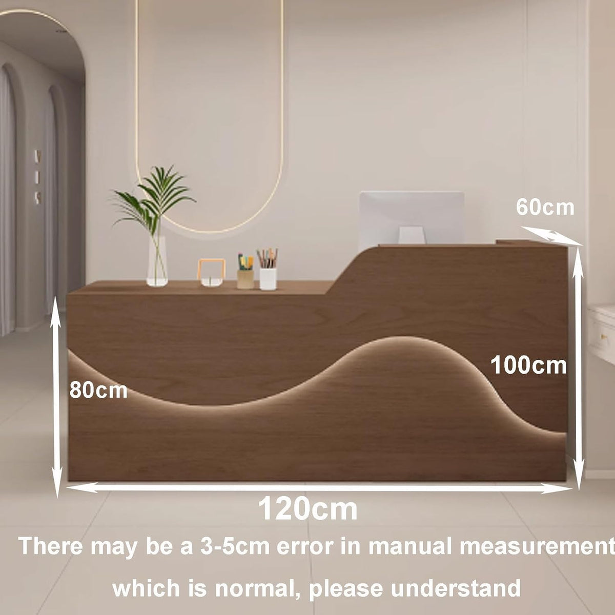 Mostrador de recepción, mostrador para consulta, escritorio de recepción moderno, mesa de recepción de oficina de madera con iluminación suave y relajante (beige, 120 cm)