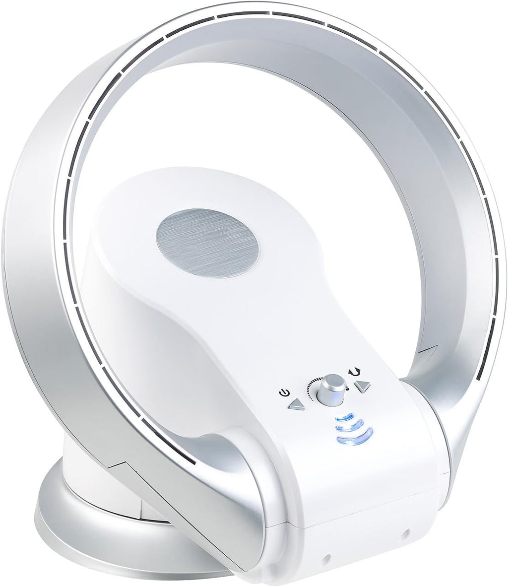 Ventilador sin aspas Sichler Haushaltsgeräte: Ventilador de mesa de 360° sin aspas y calefactor, oscilación, hasta 1100 W (ventilador con función de calefacción, sin hojas, mini)