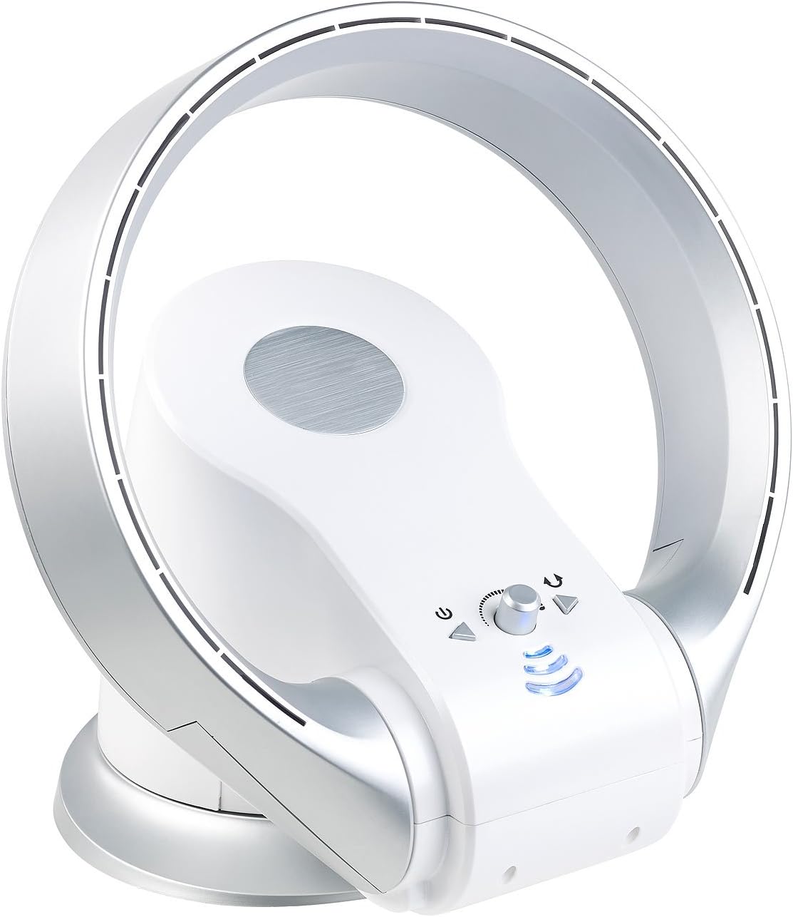 Ventilador sin aspas Sichler Haushaltsgeräte: Ventilador de mesa de 360° sin aspas y calefactor, oscilación, hasta 1100 W (ventilador con función de calefacción, sin hojas, mini)