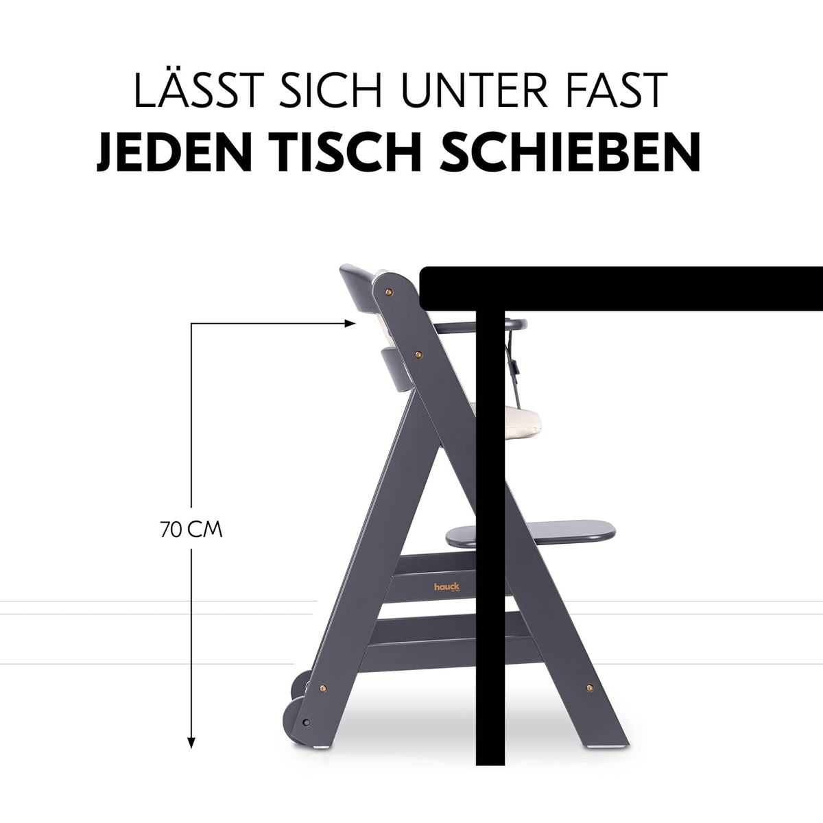 Hauck Trona Beta+ Newborn Set Eco Bouncer - Trona de madera evolutiva para bebés desde el nacimiento, incluye accesorio para recién nacidos, cojín de asiento y bandeja - Gris oscuro