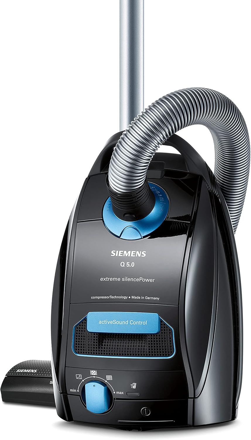 Aspiradora con bolsa Siemens Q5.0 Extreme silencePower VSQ5X1230, aspiradora de trineo, 850 W, negro y bolsas para aspiradora Swirl S 73 MicroPor® Plus, 4 unidades incl. filtro