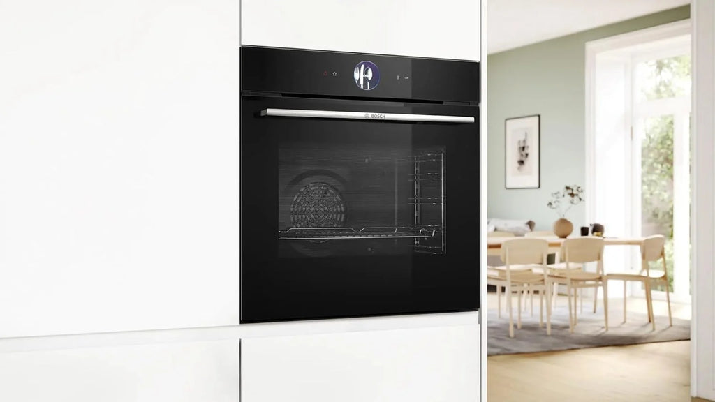 Bosch Hausgeräte HRG7764B1 seria 8 inteligentny piekarnik do zabudowy z funkcją wspomagania pary, 60 x 60 cm, zbiornik na wodę 1 l, wyświetlacz dotykowy TFT Plus; Air Fry; ręczne uderzenie pary;