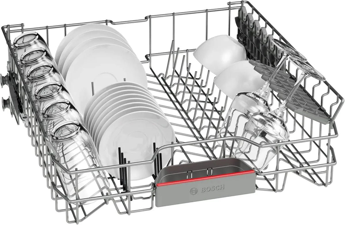 Bosch SMU4EVS08E, seria 4, inteligentna zmywarka do naczyń 60 cm, szuflada na sztućce, zmywarka z asystentem programu, wyjątkowo cicha, górny kosz z regulacją wysokości, automatyczne otwieranie drzwi