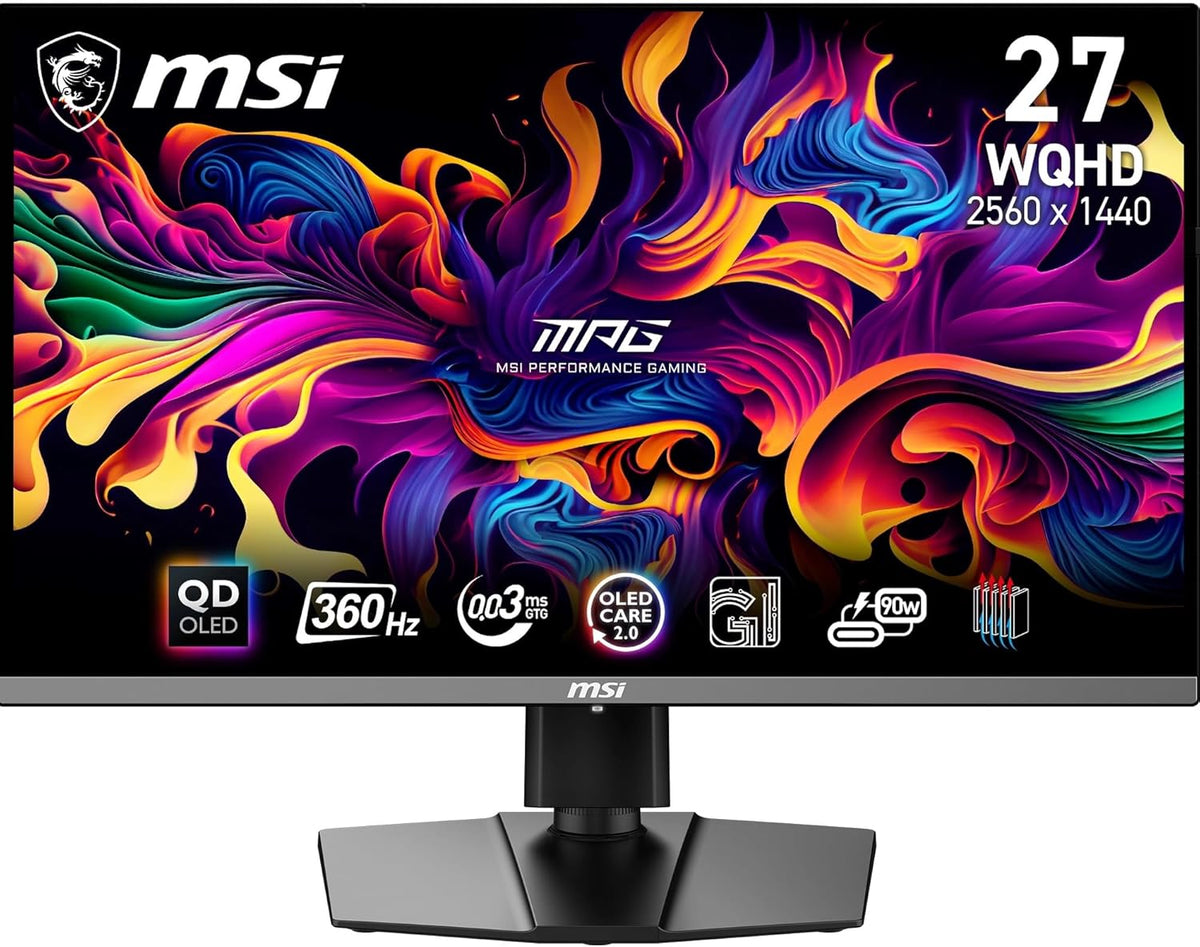 Monitor gaming MSI MPG 271QRX QD-OLED de 26,5 pulgadas WQHD - Panel Quantum Dot OLED 2560 x 1440, 360Hz / 0,03ms, 99% DCI-P3, ΔE≤2, DisplayHDR True Black 400 - KVM, RGB, DP 1.4a, HDMI 2.1, USB Type-C