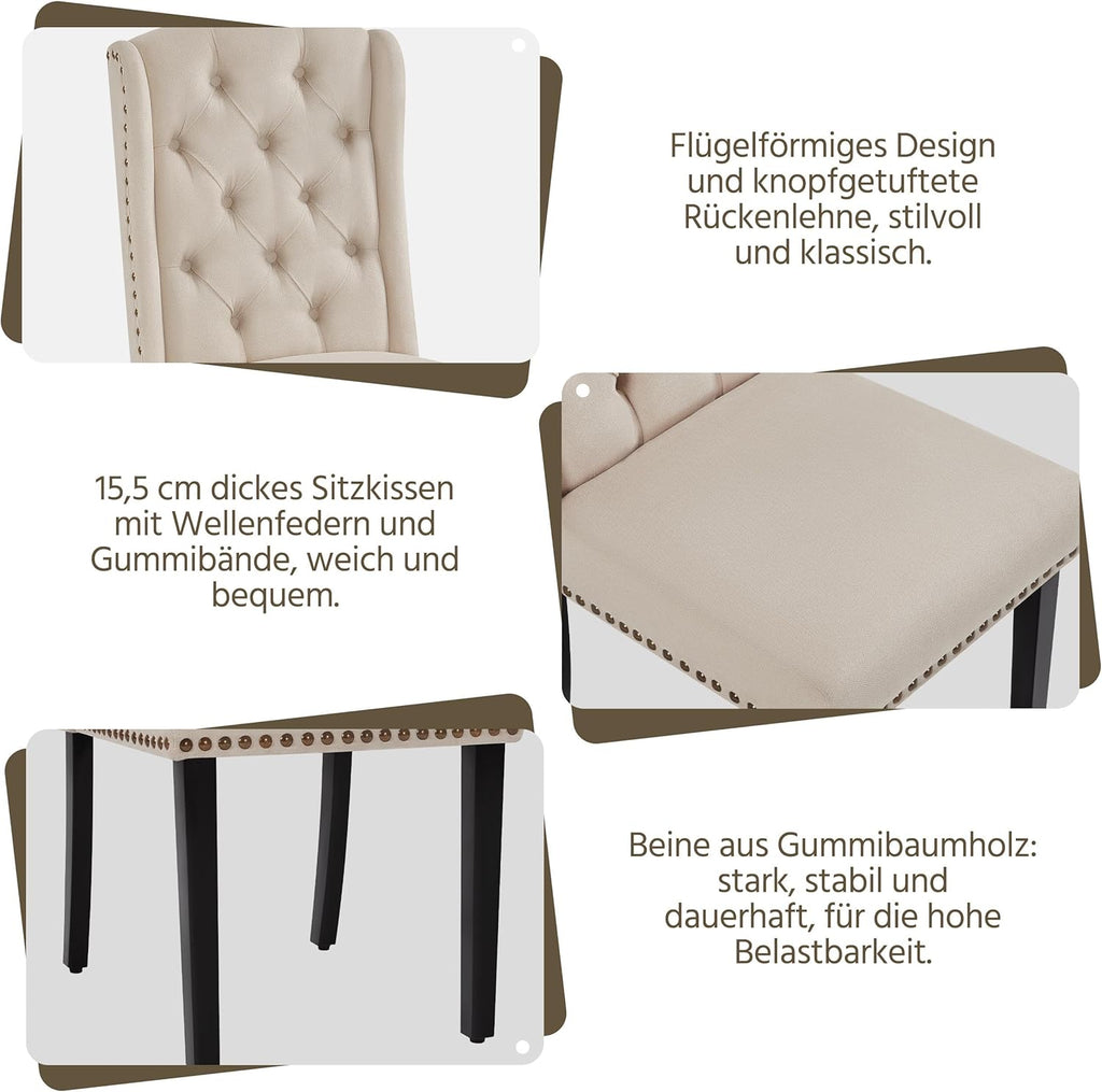 Yaheetech Juego de 2 sillas de cocina con respaldo en forma de ala, silla tapizada de comedor con capacidad de carga de hasta 140 kg para comedor/cocina/sala de estar/dormitorio, beige