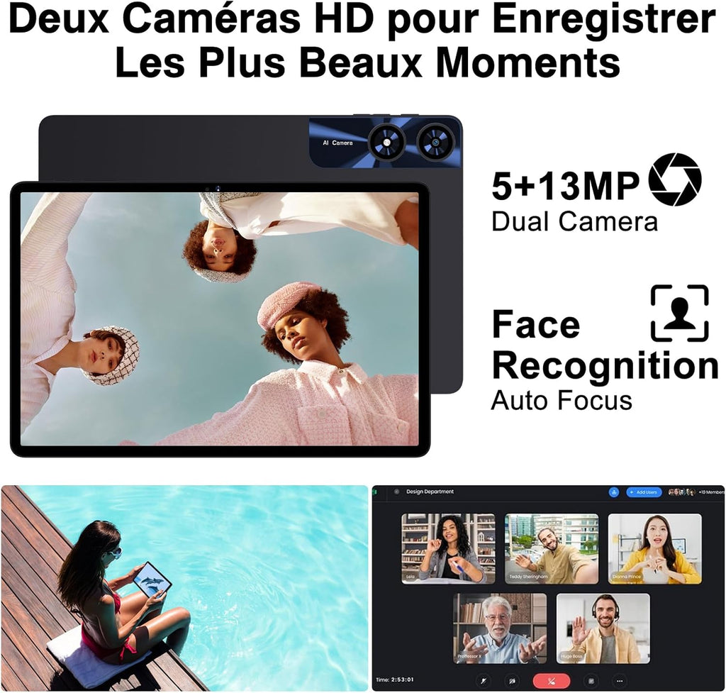 Tableta Android de 11 pulgadas con 24 GB de RAM y 256 GB de ROM (TF/2 TB), procesador Octa-Core de 2,0 GHz, WiFi 2,4G/5G, Bluetooth 5.0, Widevine L1, 8000 mAh, 5 MP + 13 MP, FHD 1280 x 800 píxeles, pantalla táctil con funda - Negro