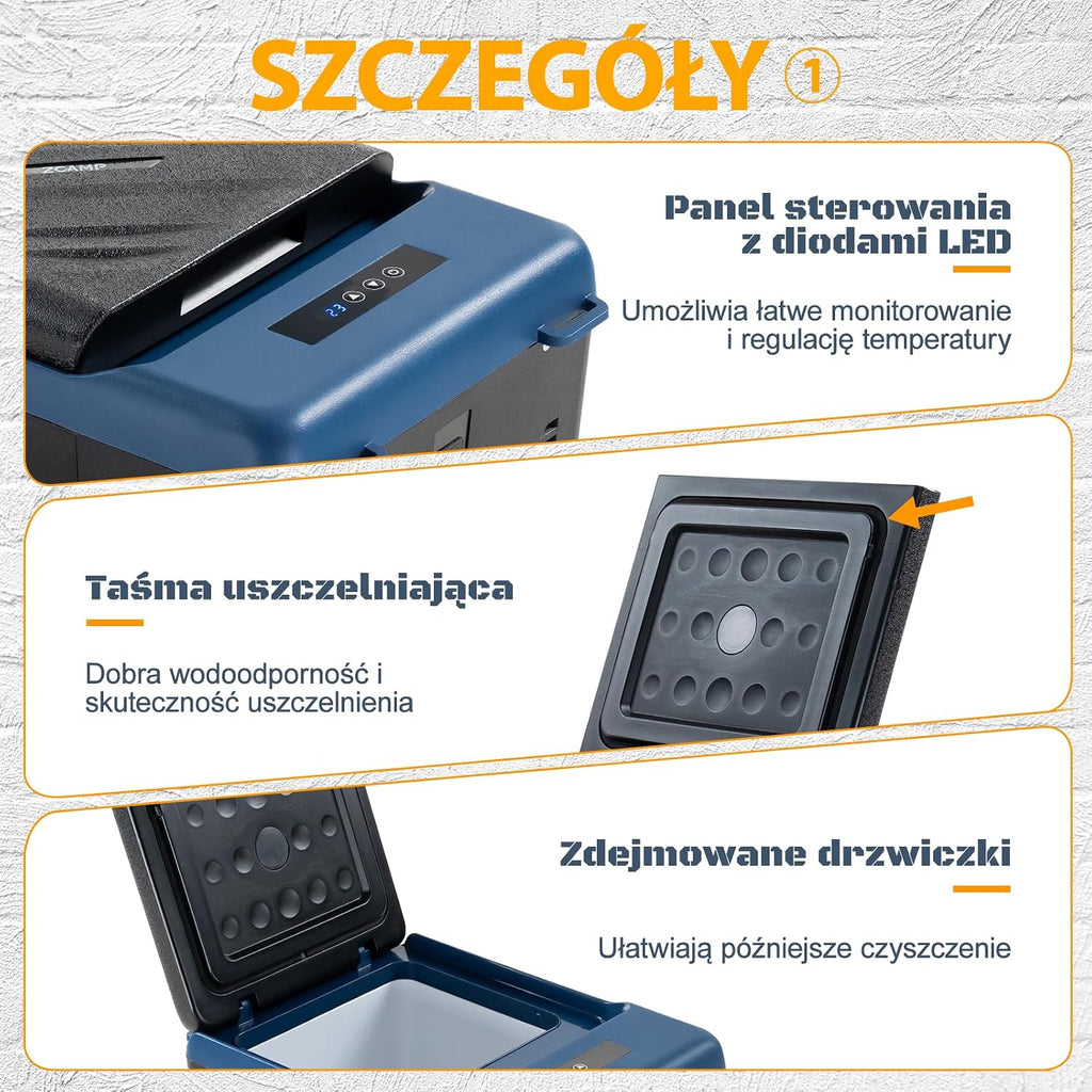 KI9 9L Mini Lodówka Przenośna Lodówka Samochodowa Zamrażarka 12/24V DC, Do Podróży, Pikniku, Kempingu, Użytku Zewnętrznego, od -20℃ do 20℃
